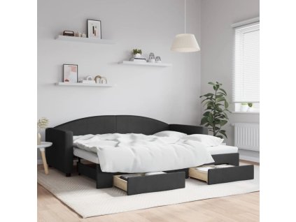 Válenda s přistýlkou a zásuvkami černá 90 x 200 cm textil 3197226