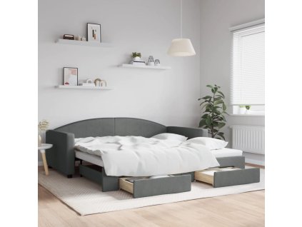 Válenda s přistýlkou a zásuvkami tmavě šedá 100 x 200 cm textil 3197230