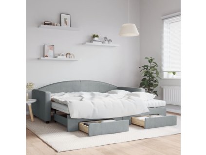 Válenda s přistýlkou a zásuvkami světle šedá 90 x 200 cm textil 3197242