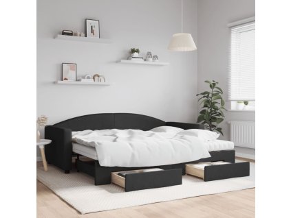 Válenda s přistýlkou a zásuvkami černá 90 x 200 cm textil 3197244