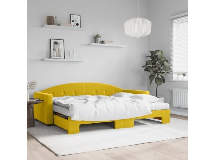 Válenda s přistýlkou a matracemi žlutá 80 x 200 cm samet 3197323