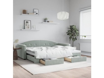 Válenda s přistýlkou a zásuvkami světle šedá 90 x 200 cm samet 3197349