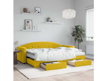 Válenda s přistýlkou a zásuvkami žlutá 80 x 200 cm samet 3197371