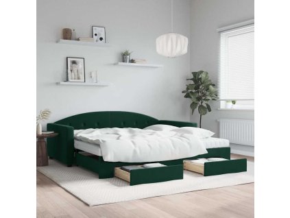 Válenda s přistýlkou a zásuvkami tmavě zelená 100x200 cm samet 3197382