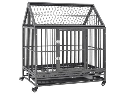 Klec pro psy s kolečky a stříškou ocel 92 x 62 x 106 cm 171493