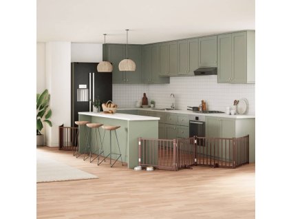 Zábrana pro psy s dvířky skládací 10 panelů hnědá 800 cm topol 3155747