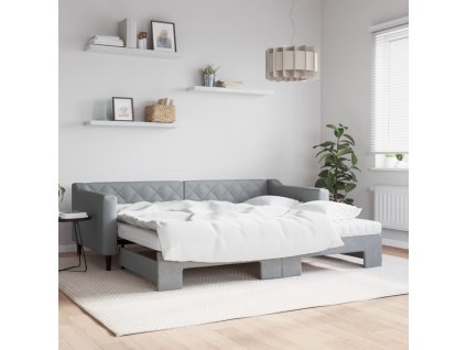 Válenda s přistýlkou a matracemi světle šedá 90 x 200 cm textil 3197444