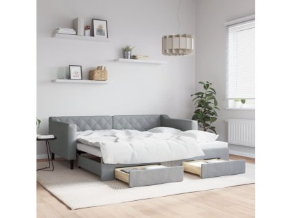 Válenda s přistýlkou a zásuvkami světle šedá 90 x 190 cm textil 3197472