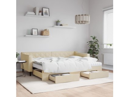 Válenda s přistýlkou a zásuvkami krémová 80 x 200 cm textil 3197479