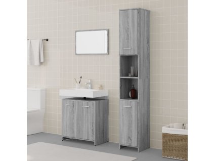 3dílný set koupelnového nábytku šedý sonoma kompozitní dřevo 3152717