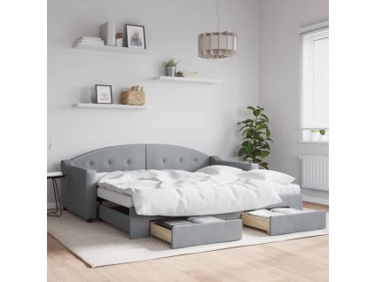 Válenda s přistýlkou a zásuvkami světle šedá 90 x 190 cm textil 3197576