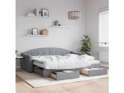 Válenda s přistýlkou a zásuvkami světle šedá 90 x 200 cm textil 3197584