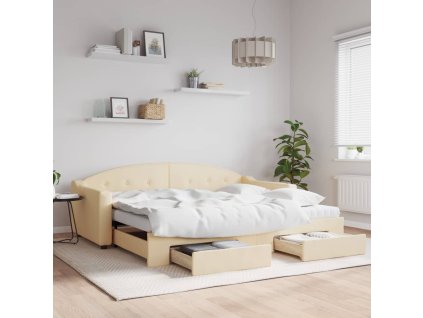 Válenda s přistýlkou a zásuvkami krémová 90 x 200 cm textil 3197588