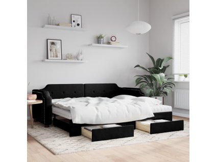 Válenda s přistýlkou a zásuvkami černá 90 x 190 cm textil 3197700