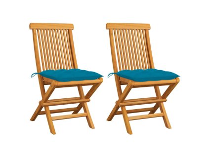 Zahradní židle se světle modrými poduškami 2 ks masivní teak 3062479