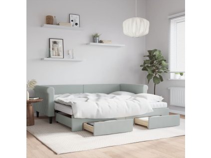 Válenda s přistýlkou a zásuvkami světle šedá 90 x 200 cm samet 3197843