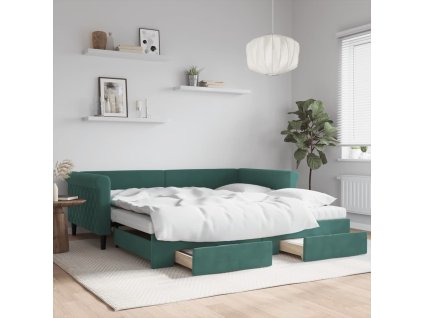 Válenda s přistýlkou a zásuvkami tmavě zelená 100x200 cm samet 3197852
