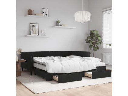 Válenda s přistýlkou a zásuvkami černá 100 x 200 cm samet 3197854