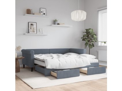 Válenda s přistýlkou a zásuvkami tmavě šedá 90 x 190 cm samet 3197857