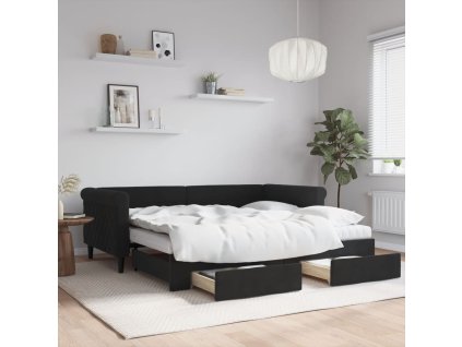 Válenda s přistýlkou a zásuvkami černá 90 x 190 cm samet 3197858