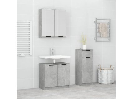 3dílný set koupelnových skříněk betonově šedý kompozitní dřevo 3115871