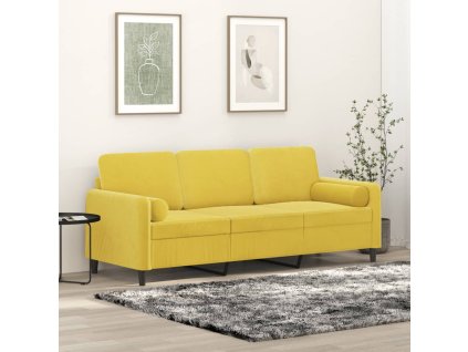 3místná pohovka s polštáři žlutá 180 cm samet 3200897