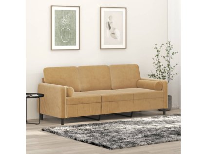 3místná pohovka s polštáři hnědá 180 cm samet 3200898