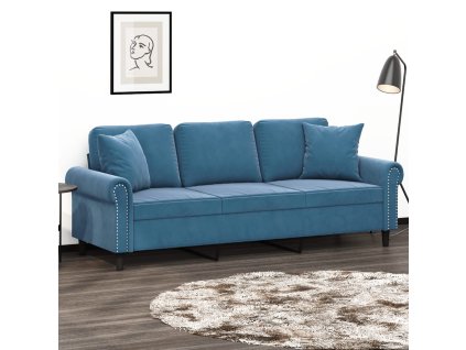 3místná pohovka s polštáři modrá 180 cm samet 3200964
