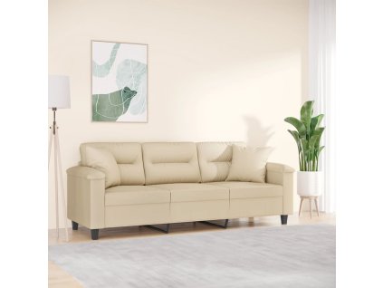 3místná pohovka s polštáři krémová 180 cm tkanina z mikrovlákno 3200981