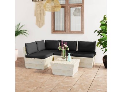 5dílná zahradní sedací souprava z palet + podušky smrkové dřevo 3063487