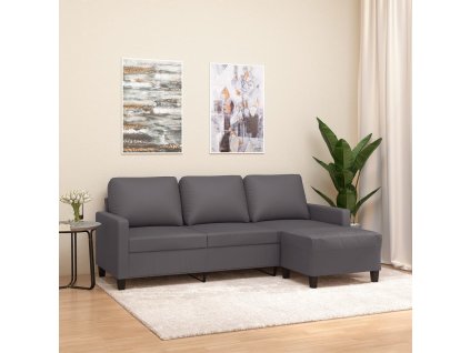 3místná pohovka s podnožkou šedá 180 cm umělá kůže 3201026