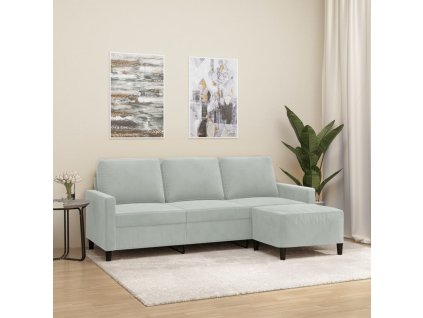 3místná pohovka s podnožkou světle šedá 180 cm samet 3201055