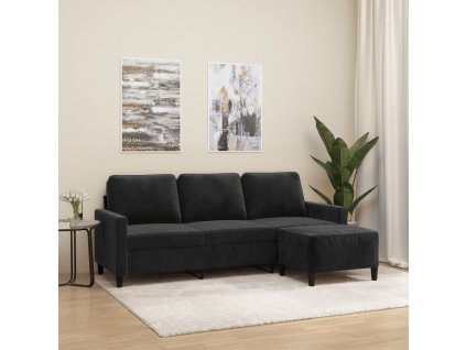 3místná pohovka s podnožkou černá 180 cm samet 3201060