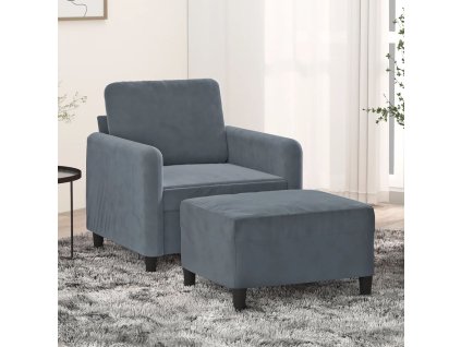 Křeslo s podnožkou tmavě šedé 60 cm samet 3201165