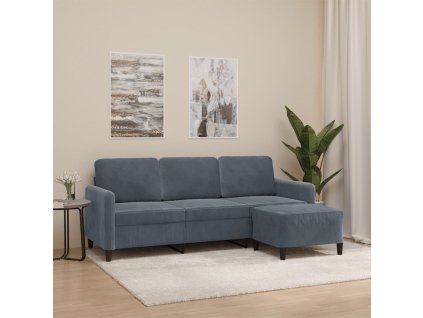 3místná pohovka s podnožkou tmavě šedá 180 cm samet 3201175