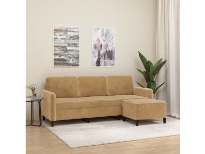 3místná pohovka s podnožkou hnědá 180 cm samet 3201181