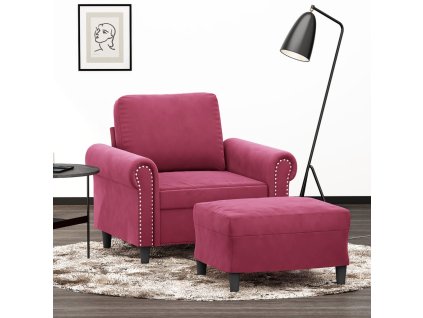 Křeslo s podnožkou vínové 60 cm samet 3201209