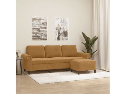 3místná pohovka s podnožkou hnědá 180 cm samet 3201222