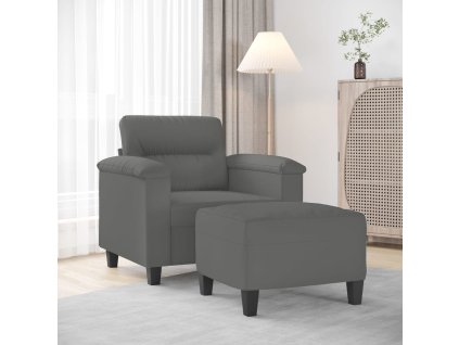 Křeslo s podnožkou tmavě šedé 60 cm tkanina z mikrovlákna 3201227