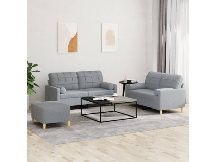 3dílná sedací souprava s polštáři světle šedá textil 3201298