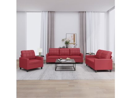 3dílná sedací souprava s poduškami vínová umělá kůže 3201341