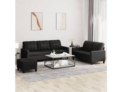 3dílná sedací souprava s poduškami černá umělá kůže 3201383