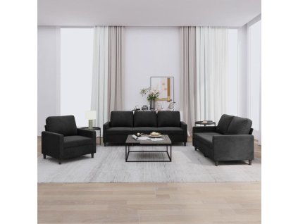 3dílná sedací souprava s poduškami černá samet 3201481