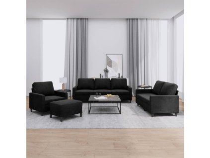 4dílná sedací souprava s poduškami černá samet 3201491