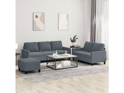 3dílná sedací souprava s poduškami tmavě šedá samet 3201527