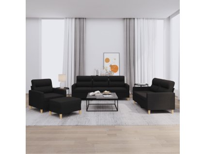 4dílná sedací souprava s poduškami černá textil 3201548