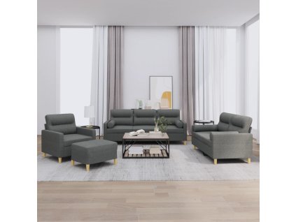 4dílná sedací souprava s polštáři tmavě šedá textil 3201561