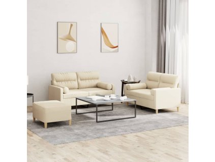 3dílná sedací souprava s polštáři krémová textil 3201594