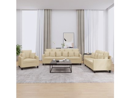 3dílná sedací souprava s polštáři krémová textil 3201634