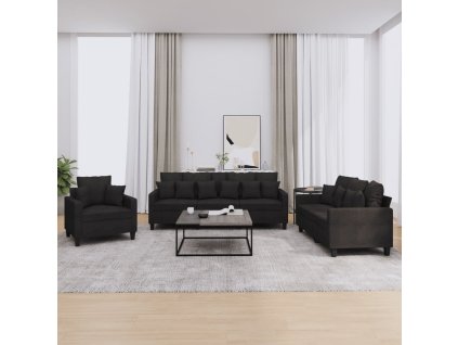 3dílná sedací souprava s polštáři černá textil 3201636